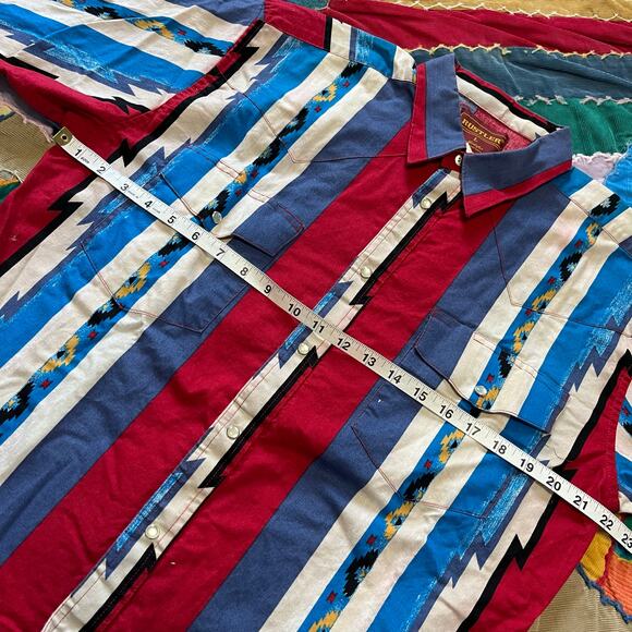 Vintage Rustler by Warngler Blue/Red/White Aztec Southwestern Pearl Snap Large - Picture 6 of 7